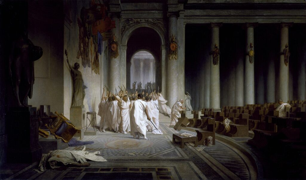 Jean-Léon Gérôme, La Mort de César, olio su tela, dal Walters Art Museum, immagine in pubblico dominio