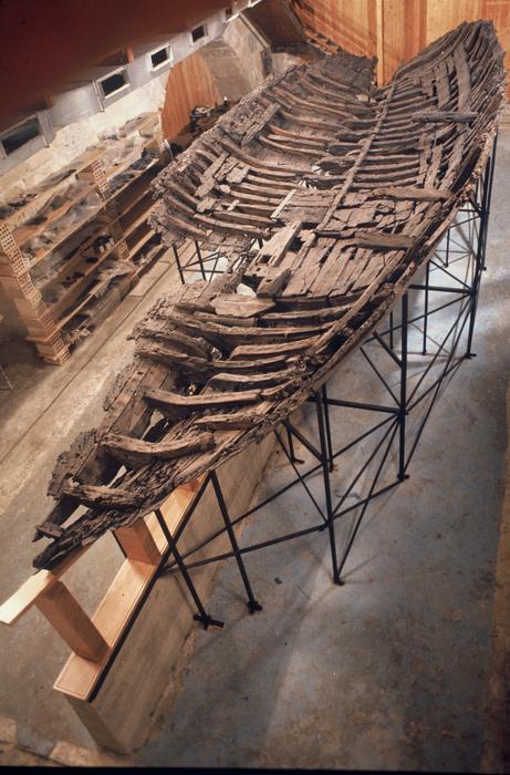 Kyrenia Ship hull remains shortly after the reassembly of the timbers recovered from the seabed excavation. Credits: Image provided to authors by Kyrenia Ship Excavation team for use with this paper, CC-BY 4.0