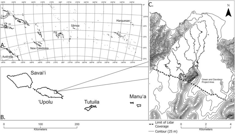 origins Sāmoa hierarchy Fig 1. Maps of the Pacific Islands (A), Samoa (B), and the Falefa Valley (C). © 2024 Cochrane et al., CC BY 4.0
